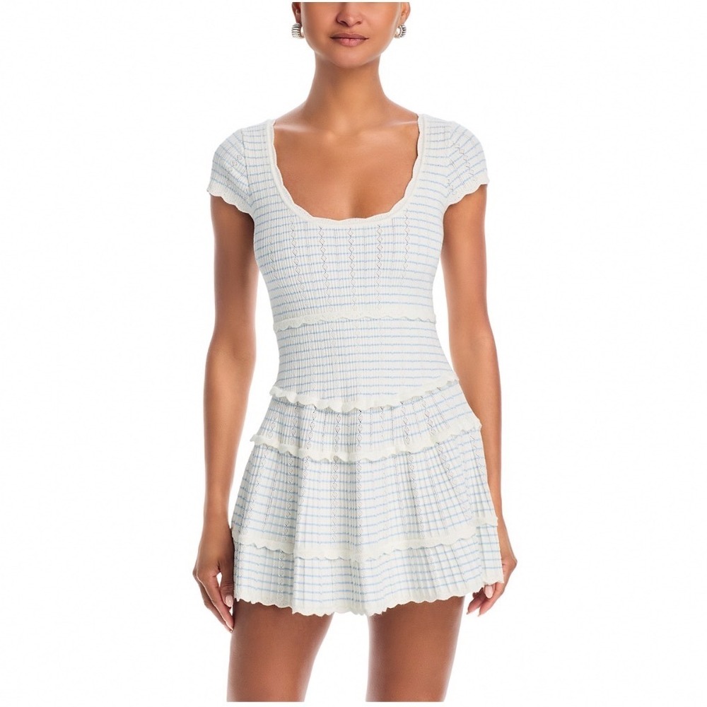 LoveShackFancy Elisavette Smocked Mini Dress Sailor Stripes Blue White Large NEW